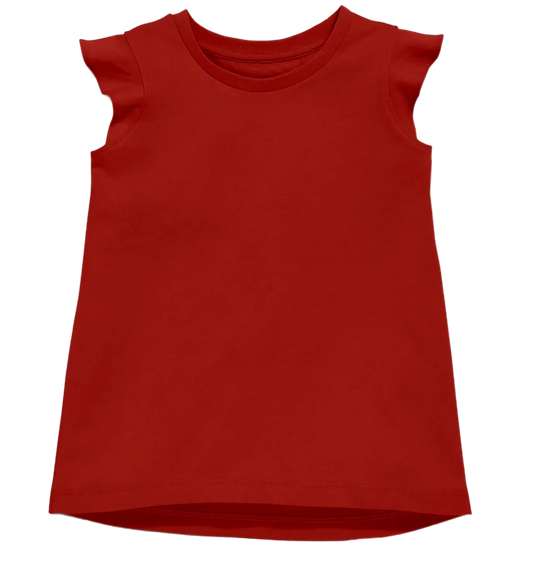 Red ruffle sleeves top on a white background