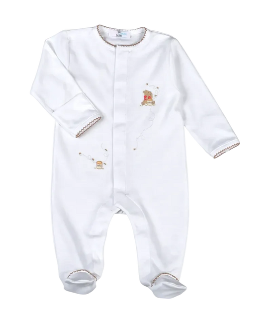 Honey bear footies with brown trim on the edges