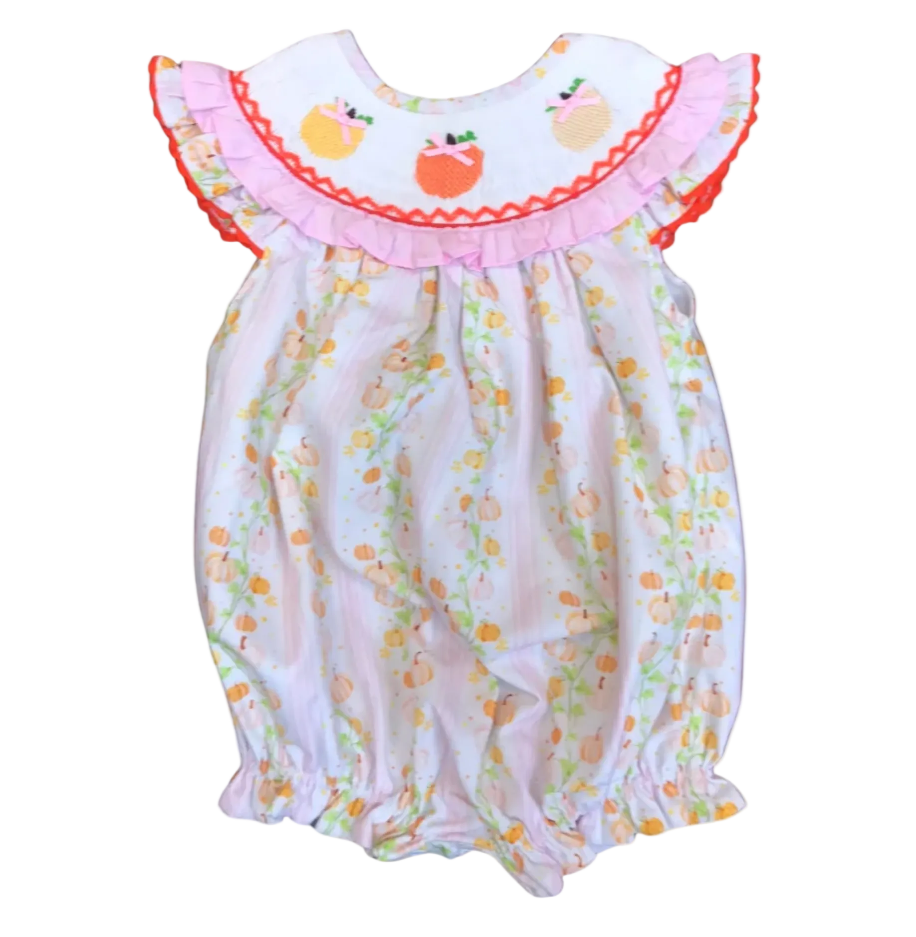 Boots & Bows Smocking Co. — Girls Sweet Pumpkins Smocked Bubble — girls bubble