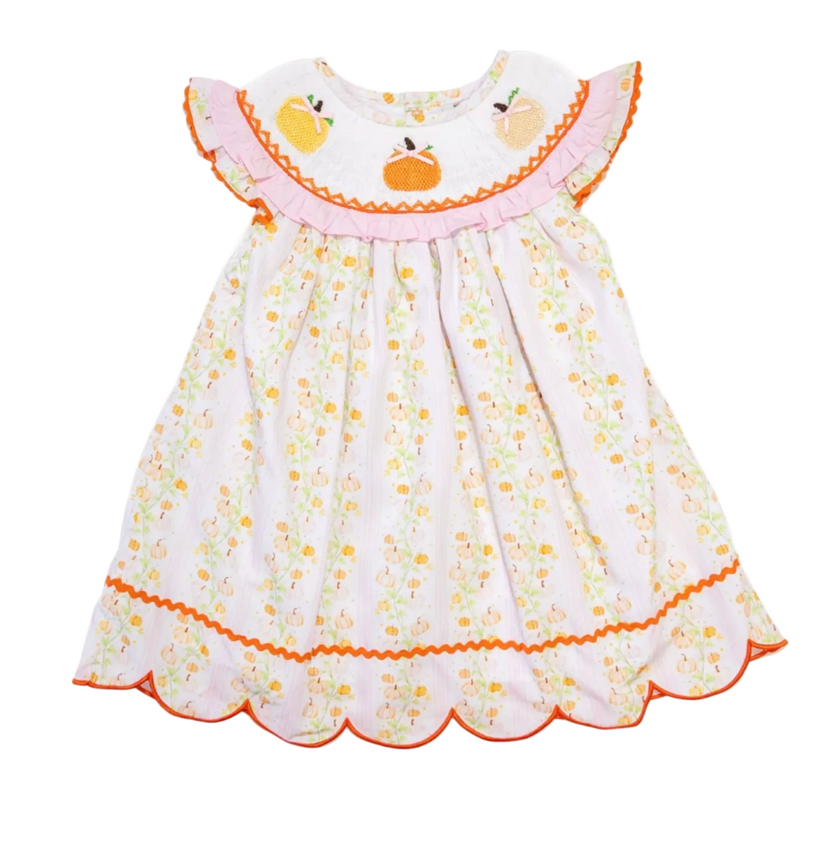 Boots & Bows Smocking Co. — Girls Sweet Pumpkins Smocked Dress — girls dress
