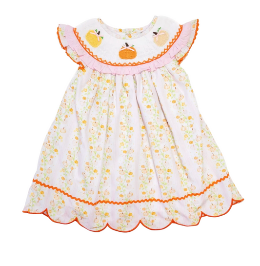 Boots & Bows Smocking Co. — Girls Sweet Pumpkins Smocked Dress — girls dress