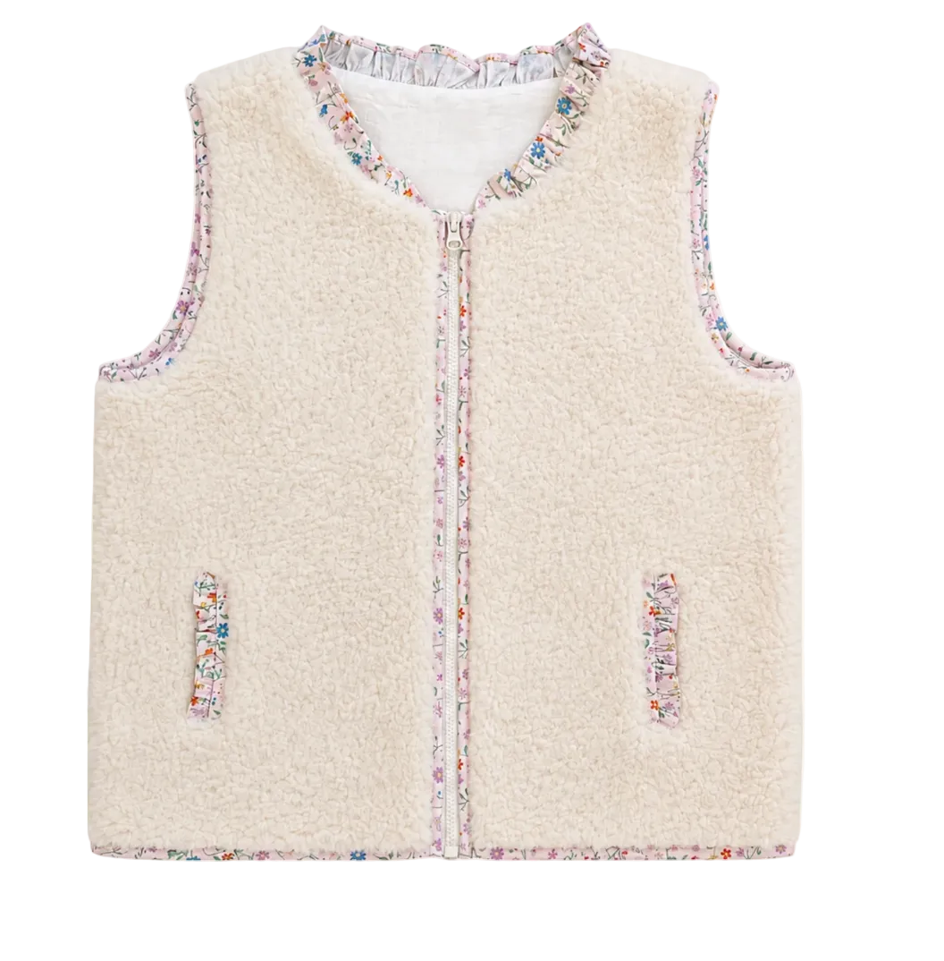 Sherpa Vest w/Floral Trim