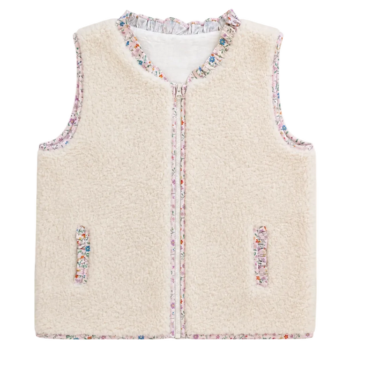 Sherpa Vest w/Floral Trim