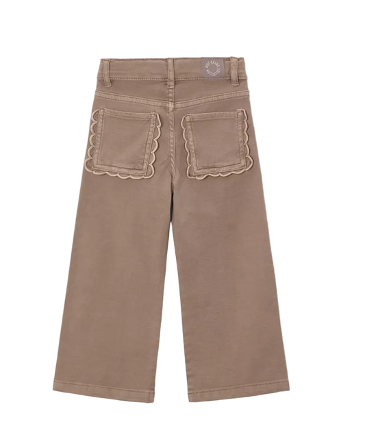 brown jean with ruffle around back pockets