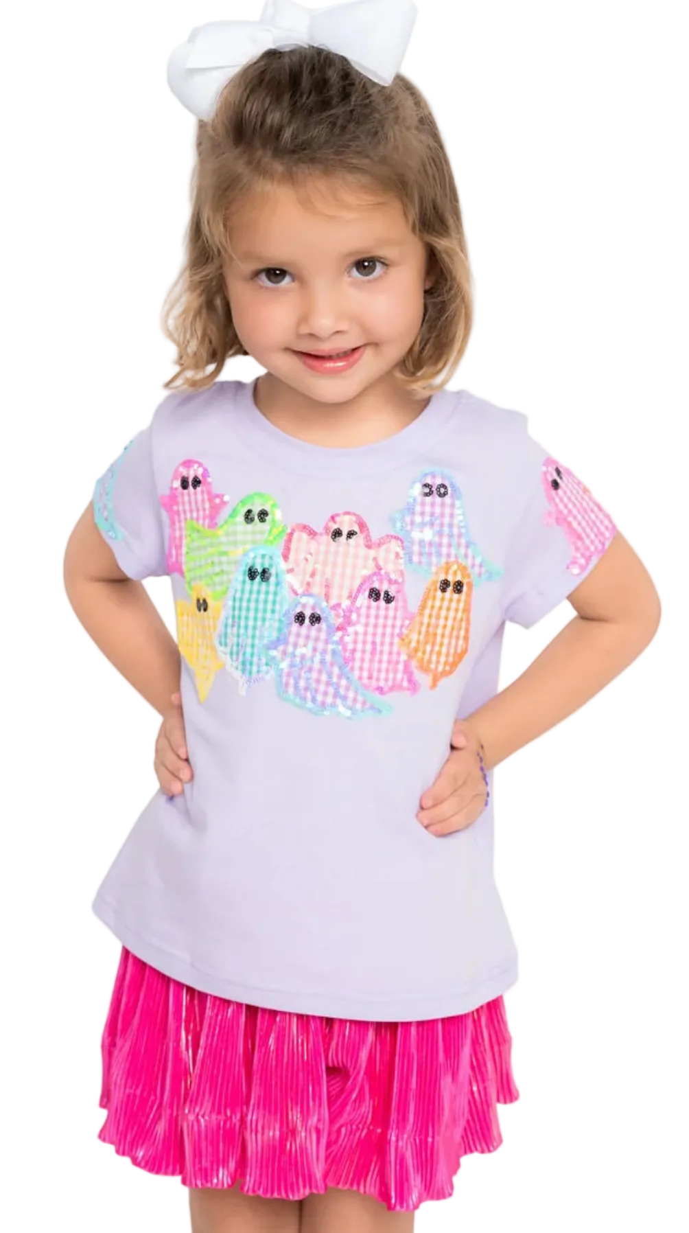 Lavender Multi Gingham Ghost Patch Tee