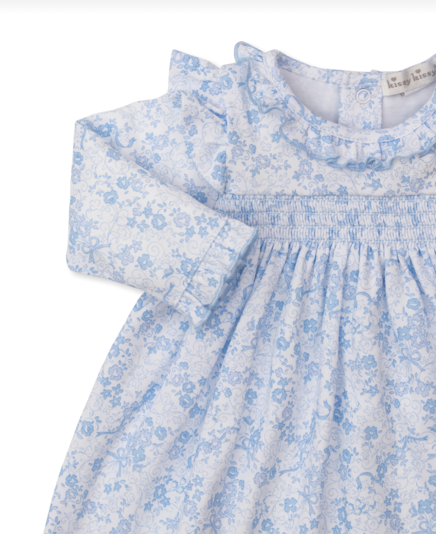Blue Floral Smocked Dress