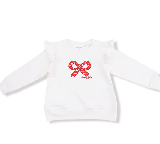 Candy Cane Ruffle Shoulder Sweatshirt