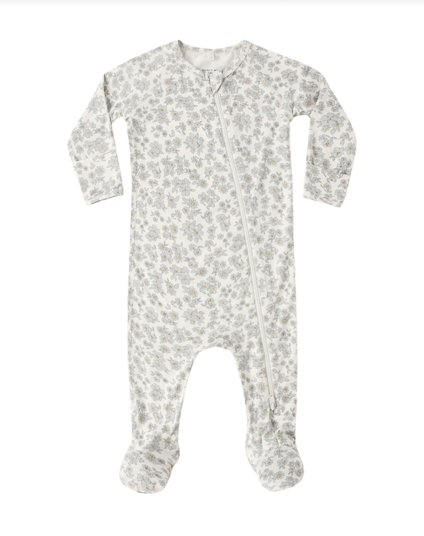 Blue Floral Bamboo Zip Footie