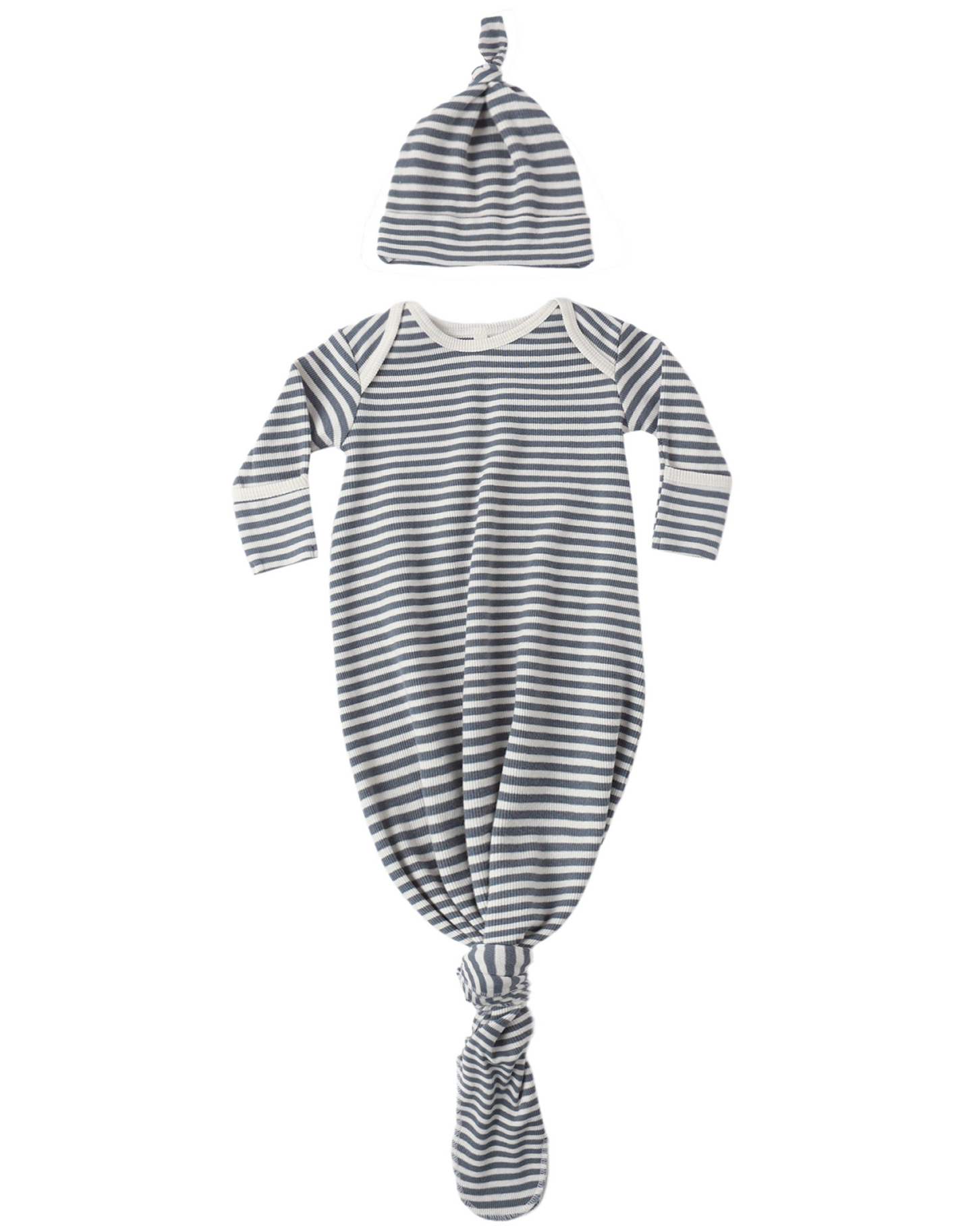 Ocean Stripe Knotted Baby Gown + Hat Set