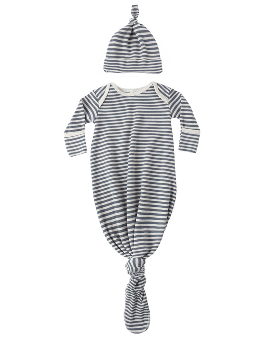 Ocean Stripe Knotted Baby Gown + Hat Set