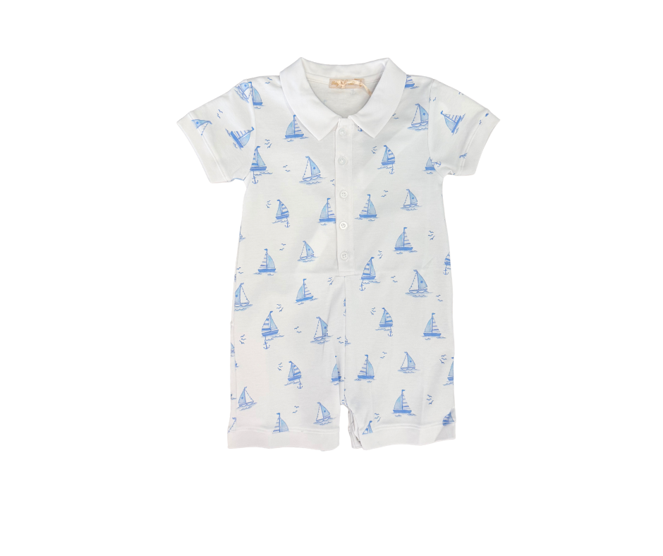 Sailing Boats Light Blue Romper