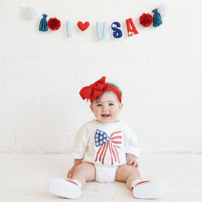 Patriotic Sequin Bow Patch Short Sleeve Romper - Baby