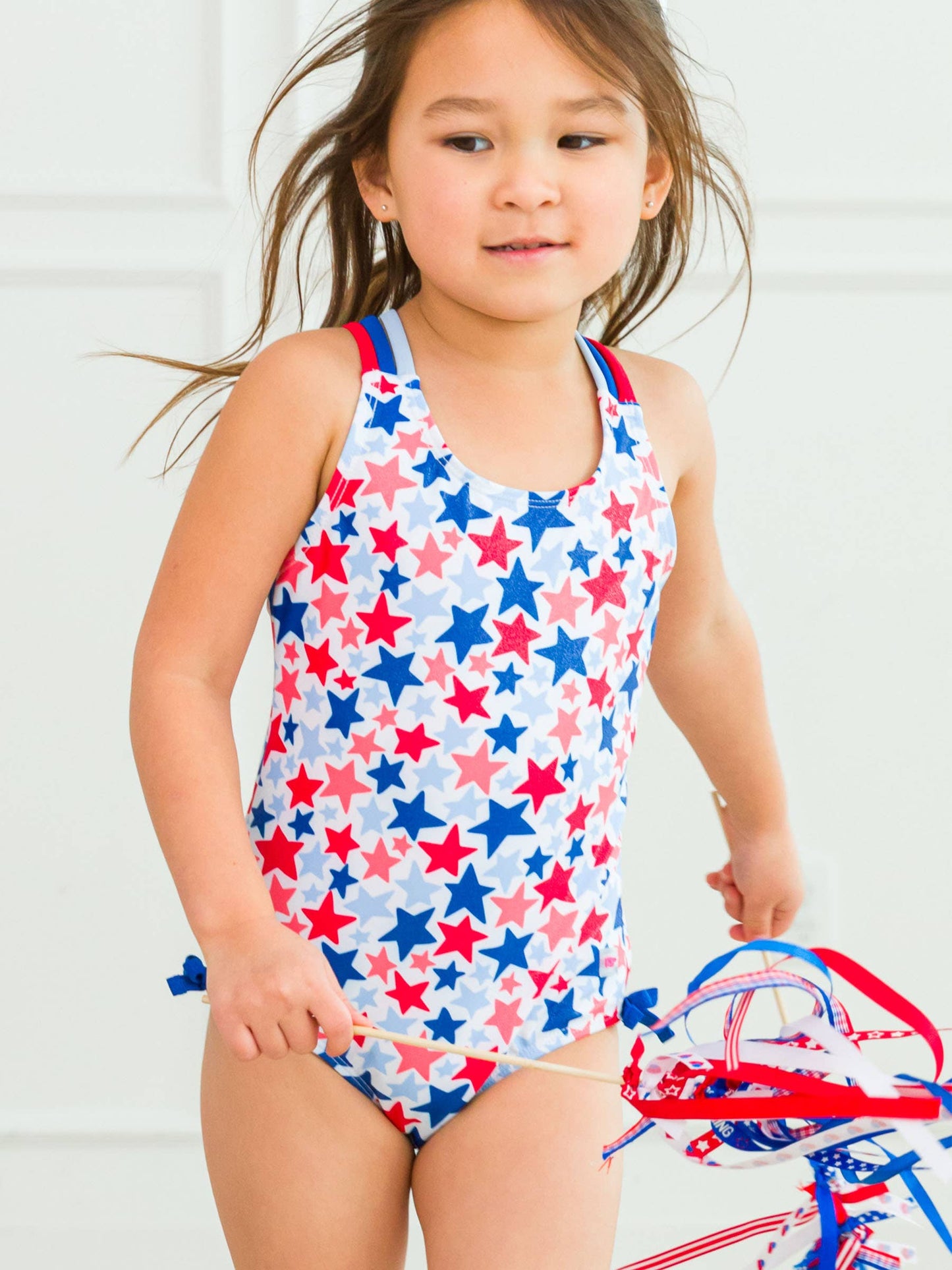 Girls Shimmer Star-Spangled Cross-Back One Piece