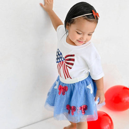 Patriotic Sequin Bow Patch Short Sleeve Romper - Baby
