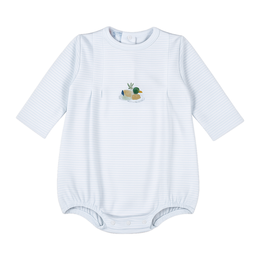 Blue Mallard Duck Pima long sleeves Bubble by Baby Loren in BLU - BLUE Boy Bubble