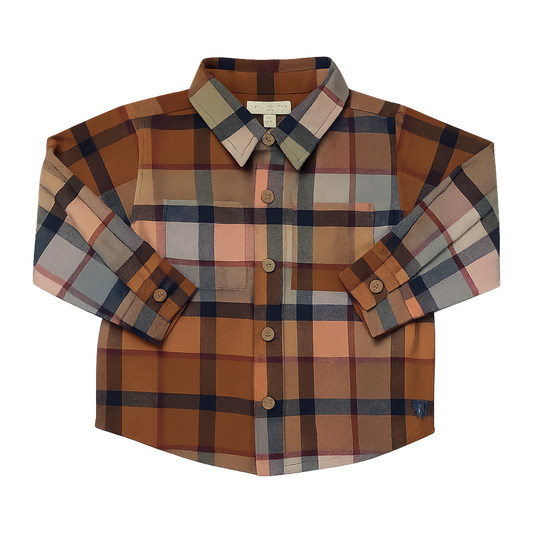 Boys Long Sleeve Jack Shirt - Hayride Plaid by Pink Chicken in HAY - hayride plaid Boys Shirt
