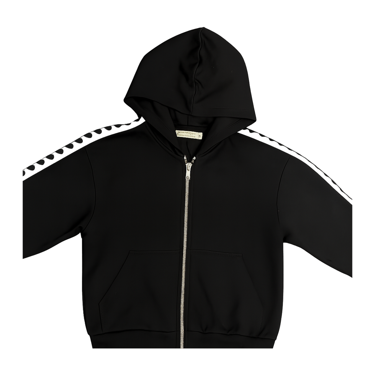 Side Stripe Heart Zip Hoodie by Tweenstyle in BLACK