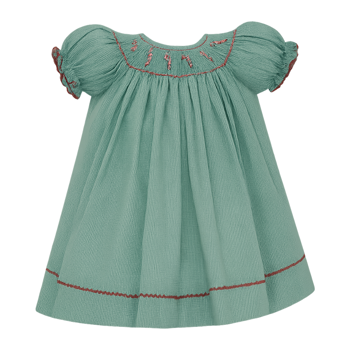 CANDY CANE GIRL’S - Green gingham bishop S/S by Petit Bebe Girls Dress