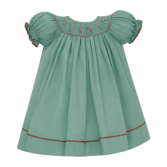 CANDY CANE GIRL’S - Green gingham bishop S/S by Petit Bebe Girls Dress