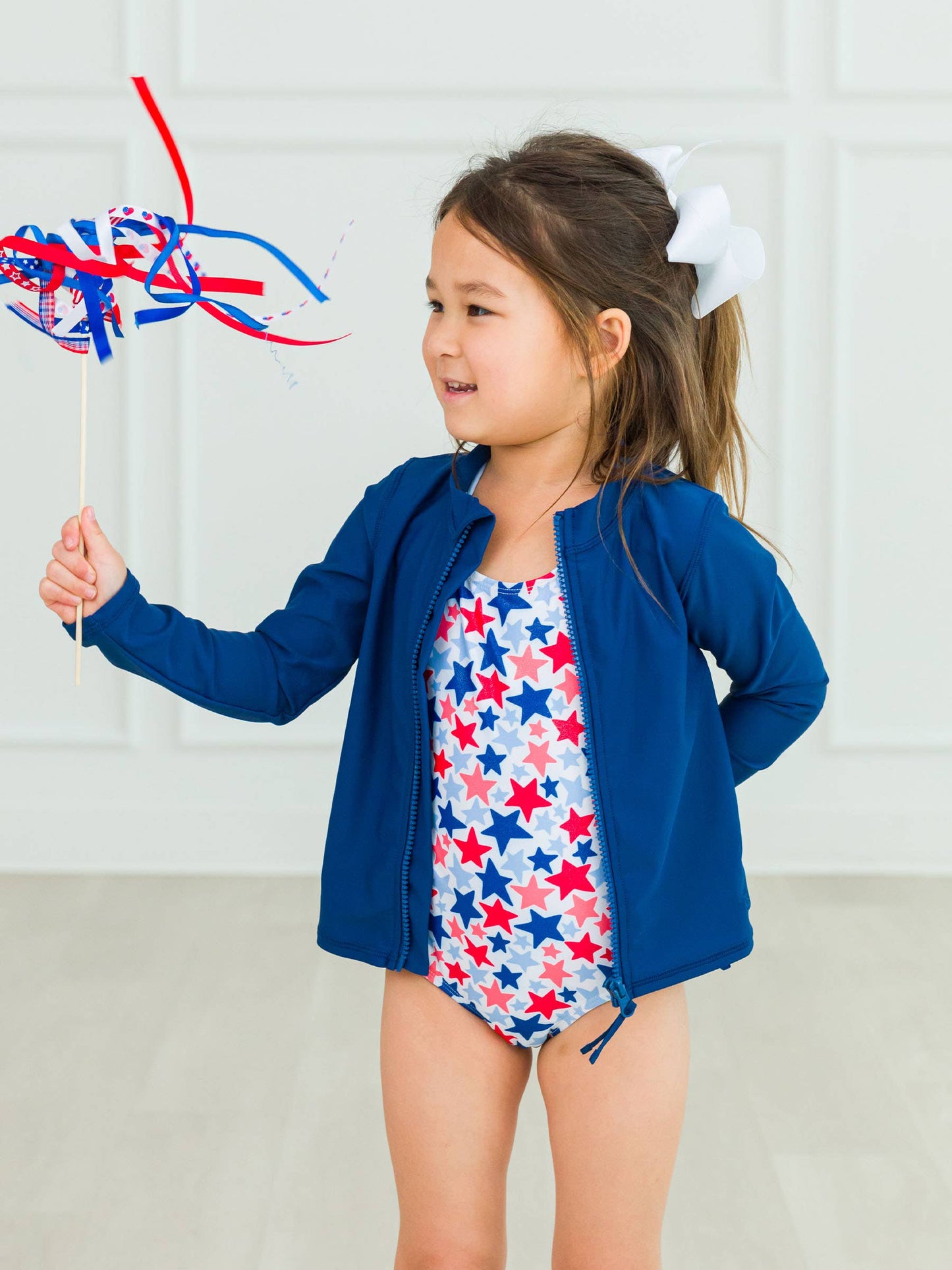 Girls Shimmer Star-Spangled Cross-Back One Piece