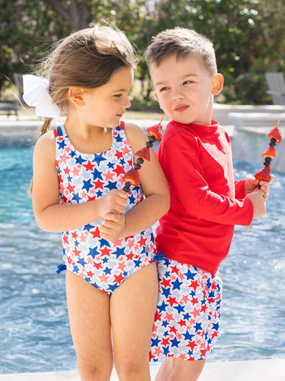 Girls Shimmer Star-Spangled Cross-Back One Piece