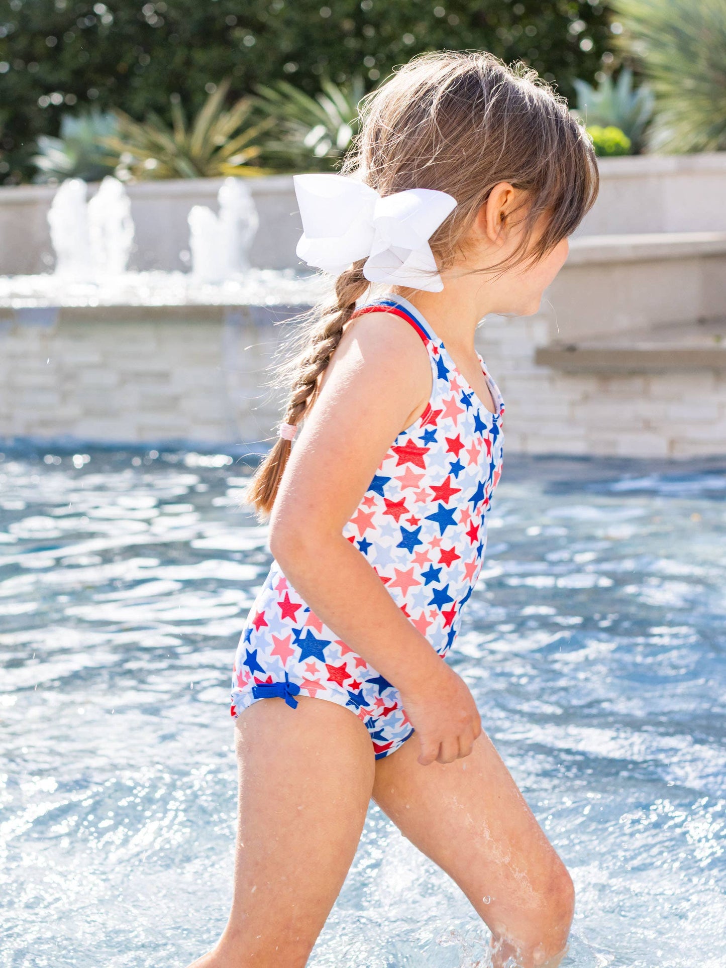 Girls Shimmer Star-Spangled Cross-Back One Piece