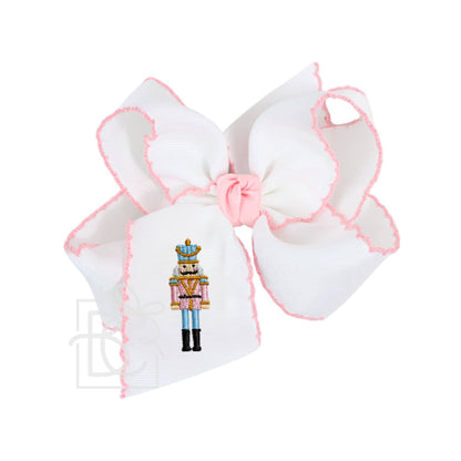 Embroidered Nutcracker Crochet Edge Hair Bow
