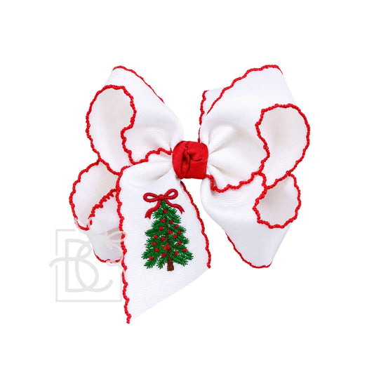 Embroidered Christmas Tree Crochet Edge Bow