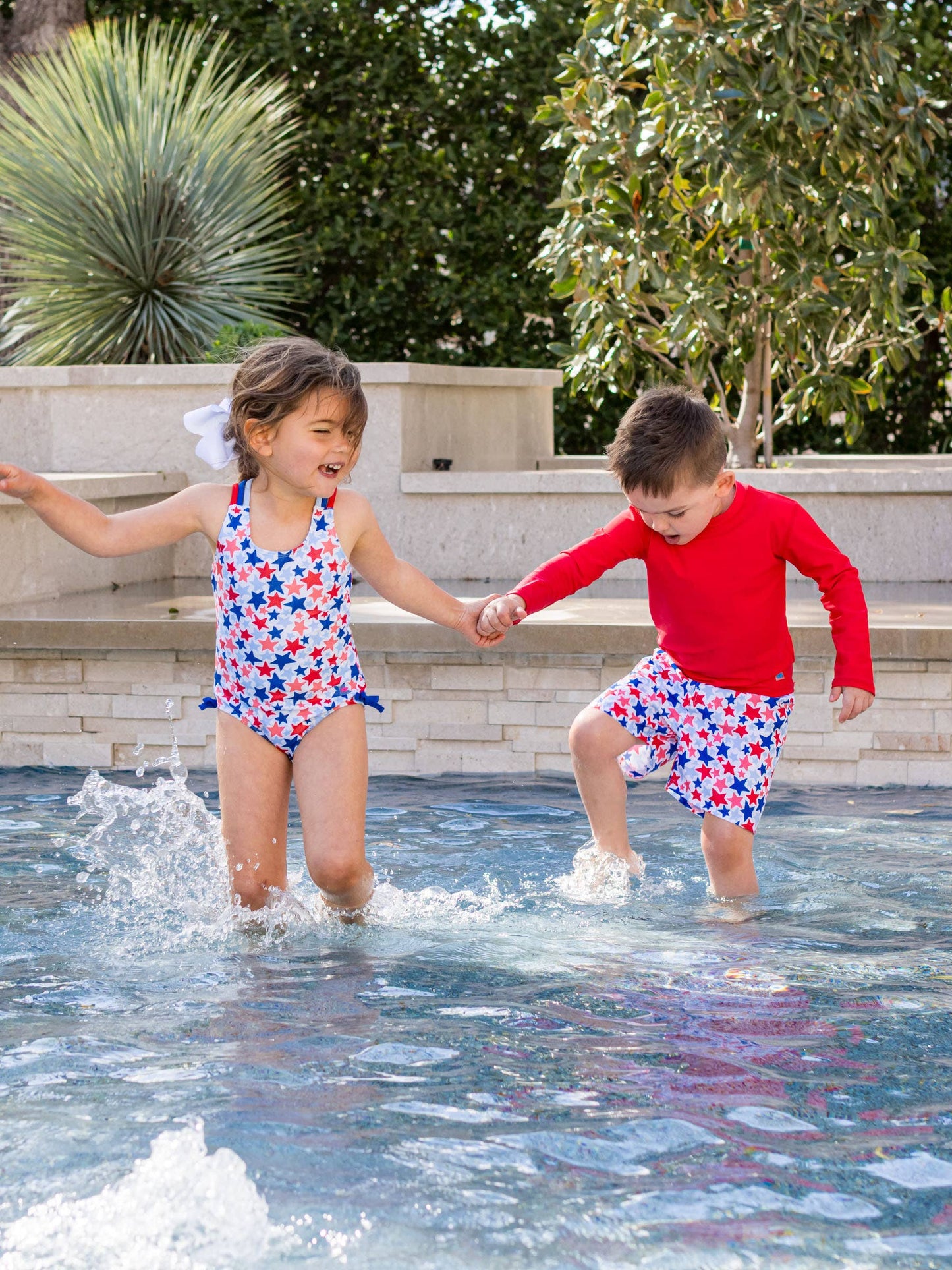 Girls Shimmer Star-Spangled Cross-Back One Piece