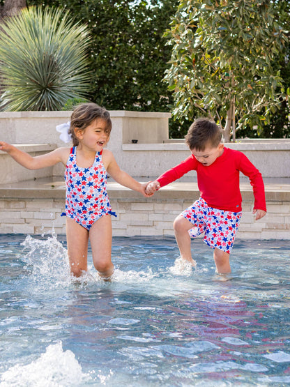 Girls Shimmer Star-Spangled Cross-Back One Piece