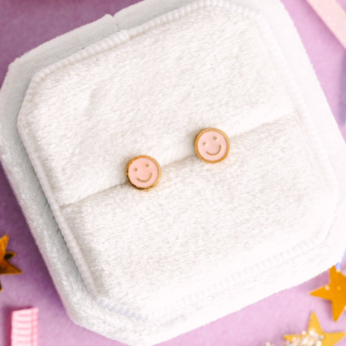 Tiny Pink Smiley Earring