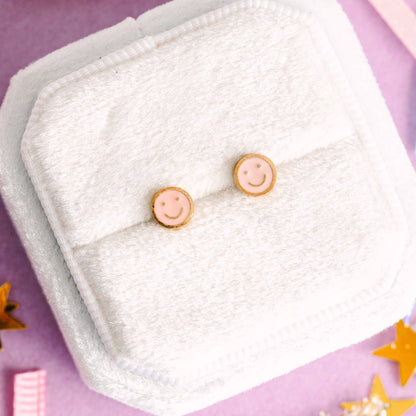 Tiny Pink Smiley Earring