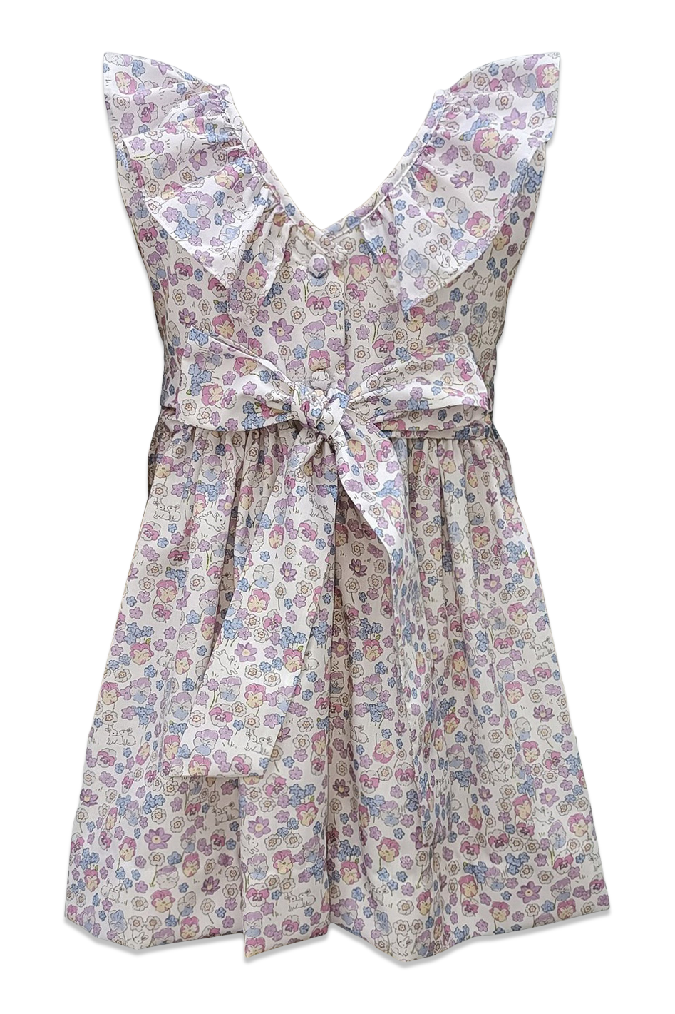 Floral dress with a tie waist on a white background
