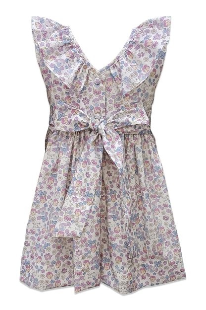 Floral dress with a tie waist on a white background